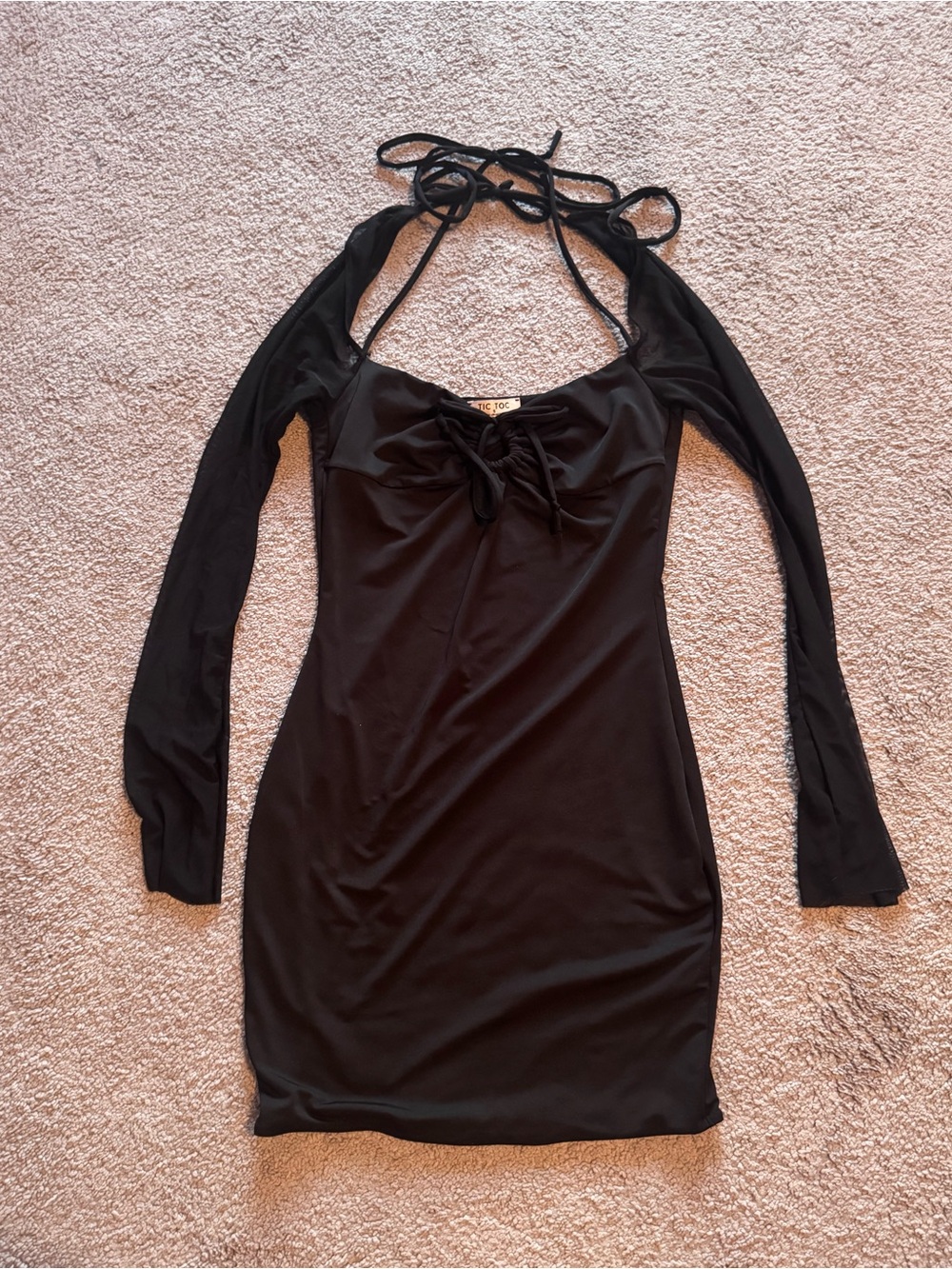 Black Mesh Long Sleeve Mini Dress
